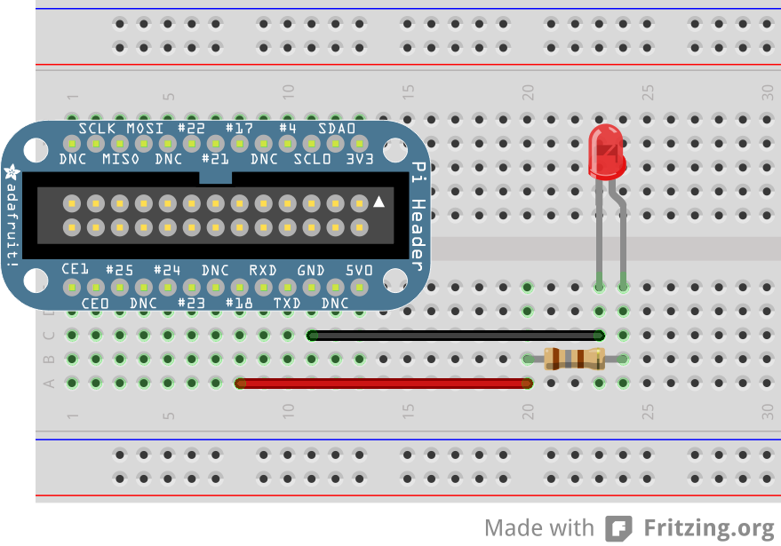 Breadboard schematic for LED with cobbler